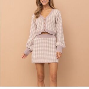 Plaid Knit Cardigan and Skirt Set